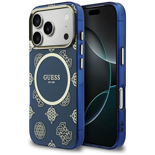 Husa MagSafe pentru Apple iPhone 17 Pro, Guess, IML Peony Dot, Albastra