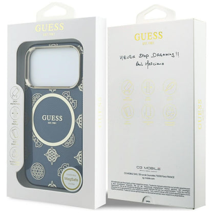 Husa MagSafe pentru Apple iPhone 17 Pro, Guess, IML Peony Dot, Albastra