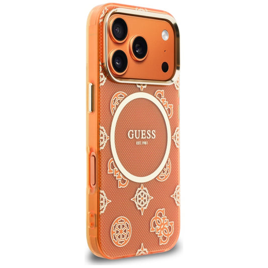 Husa MagSafe pentru Apple iPhone 17 Pro, Guess, IML Peony Dot, Portocalie