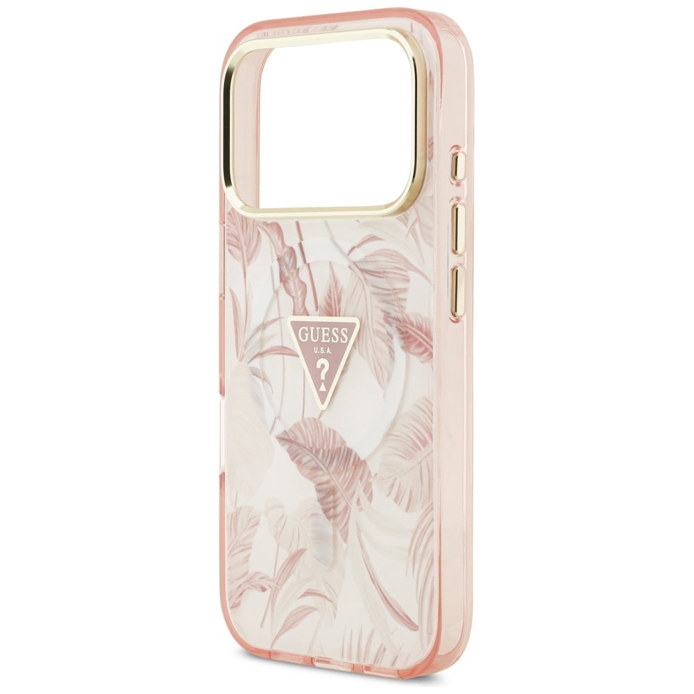 Husa MagSafe pentru Apple iPhone 17 Pro, Guess, Jungle Tonal Triangle, Roz