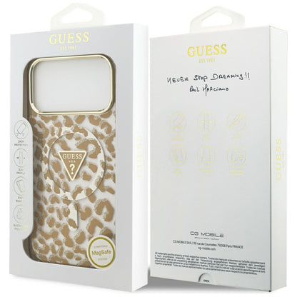 Husa MagSafe pentru Apple iPhone 17 Pro, Guess, Leopard Glitter, Maro