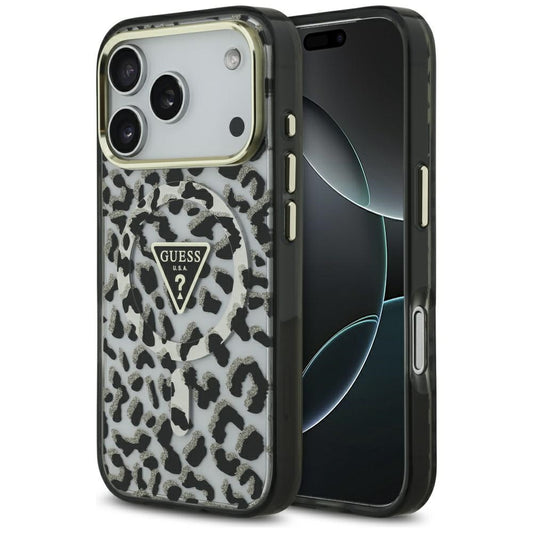 Husa MagSafe pentru Apple iPhone 17 Pro, Guess, Leopard Glitter, Neagra