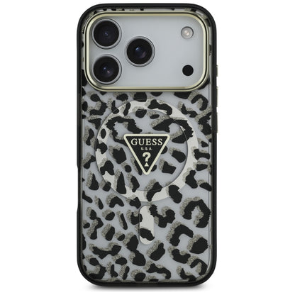Husa MagSafe pentru Apple iPhone 17 Pro, Guess, Leopard Glitter, Neagra