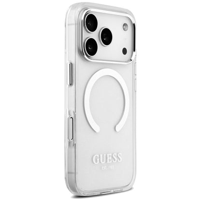 Husa MagSafe pentru Apple iPhone 17 Pro, Guess, Metal Outline, Argintie