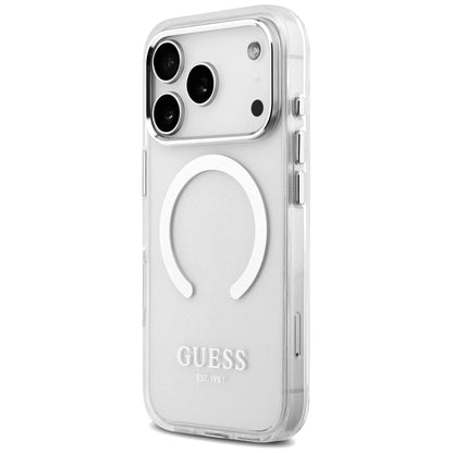 Husa MagSafe pentru Apple iPhone 17 Pro, Guess, Metal Outline, Argintie