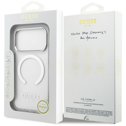 Husa MagSafe pentru Apple iPhone 17 Pro, Guess, Metal Outline, Argintie