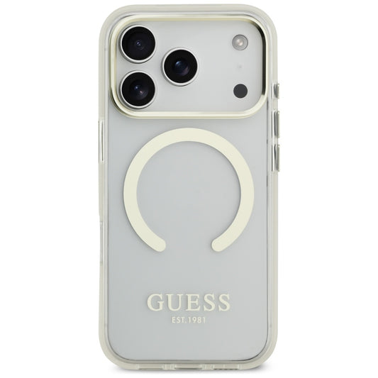 Husa MagSafe pentru Apple iPhone 17 Pro, Guess, Metal Outline, Aurie