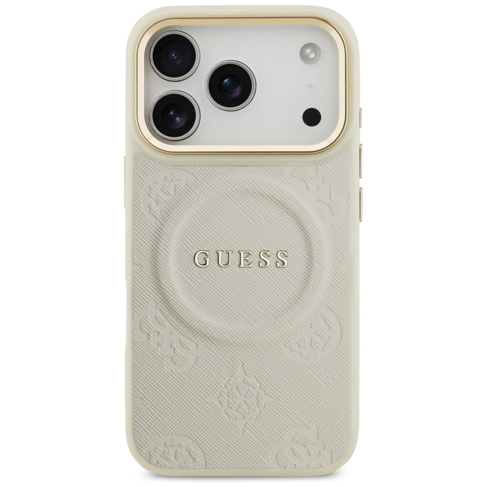 Husa MagSafe pentru Apple iPhone 17 Pro, Guess, Peony Hot Stamp, Bej