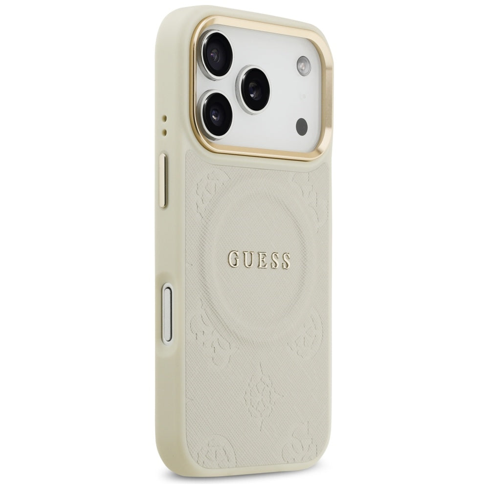 Husa MagSafe pentru Apple iPhone 17 Pro, Guess, Peony Hot Stamp, Bej