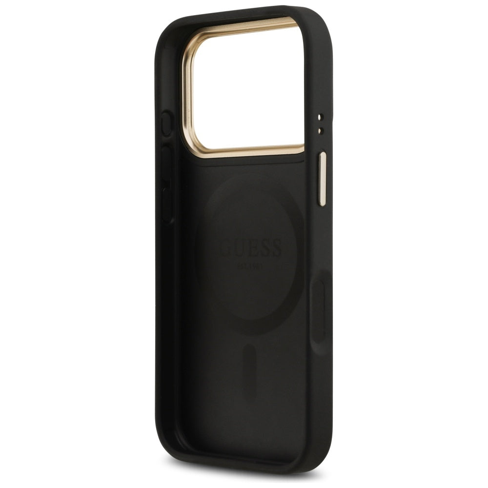 Husa MagSafe pentru Apple iPhone 17 Pro, Guess, Peony Hot Stamp, Neagra