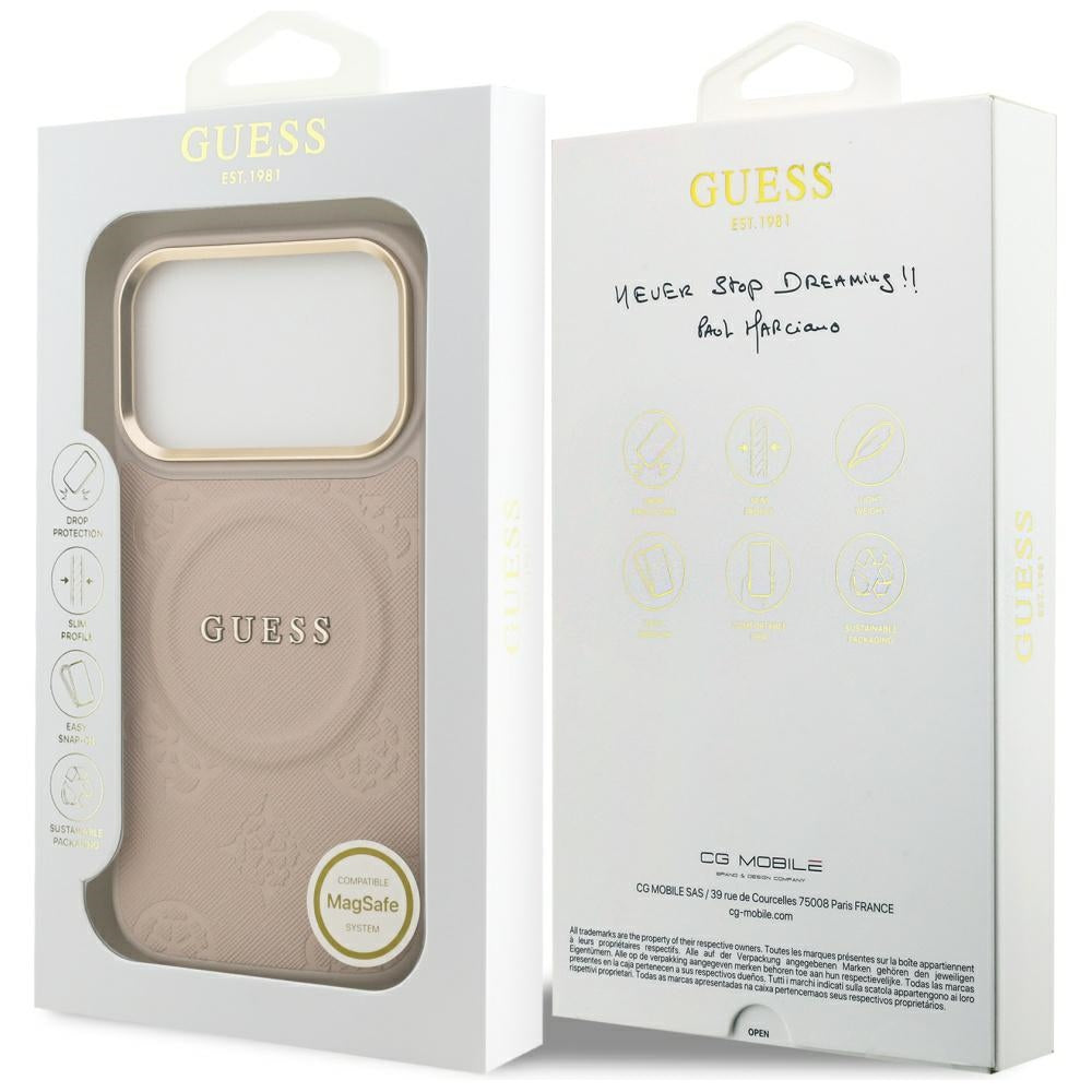 Husa MagSafe pentru Apple iPhone 17 Pro, Guess, Peony Hot Stamp, Roz