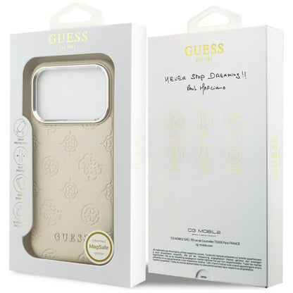 Husa MagSafe pentru Apple iPhone 17 Pro, Guess, Peony Hot Stamp Script, Bej