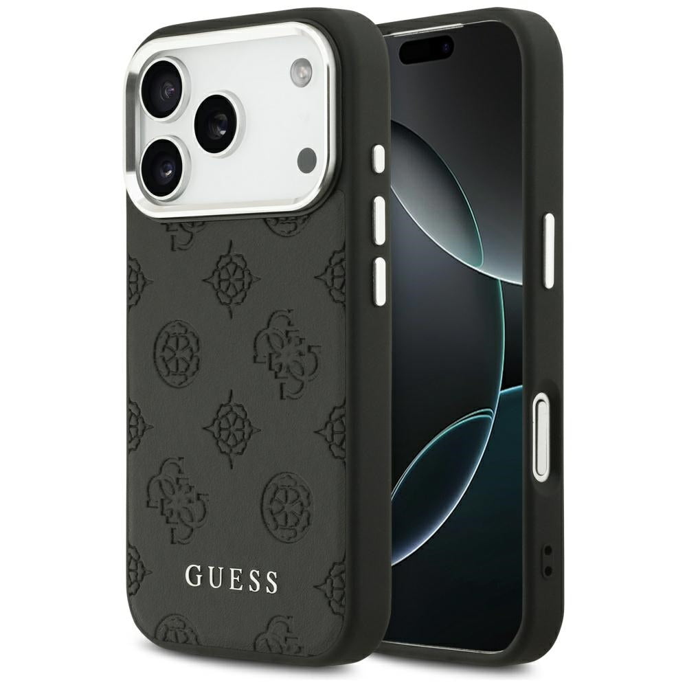 Husa MagSafe pentru Apple iPhone 17 Pro, Guess, Peony Hot Stamp Script, Neagra
