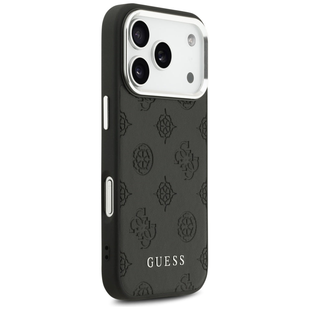 Husa MagSafe pentru Apple iPhone 17 Pro, Guess, Peony Hot Stamp Script, Neagra