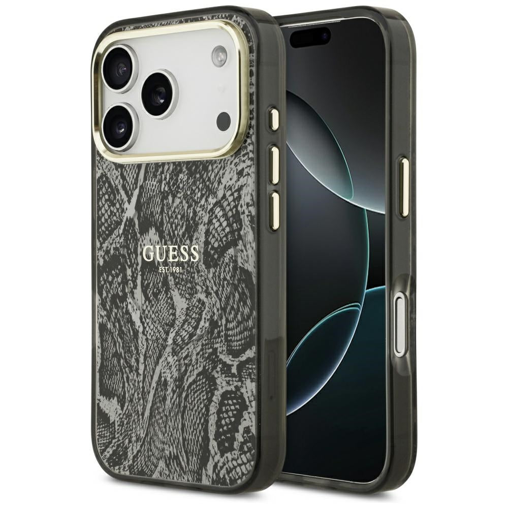 Husa MagSafe pentru Apple iPhone 17 Pro, Guess, Python Pattern, Neagra