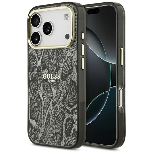 Husa MagSafe pentru Apple iPhone 17 Pro, Guess, Python Pattern, Neagra