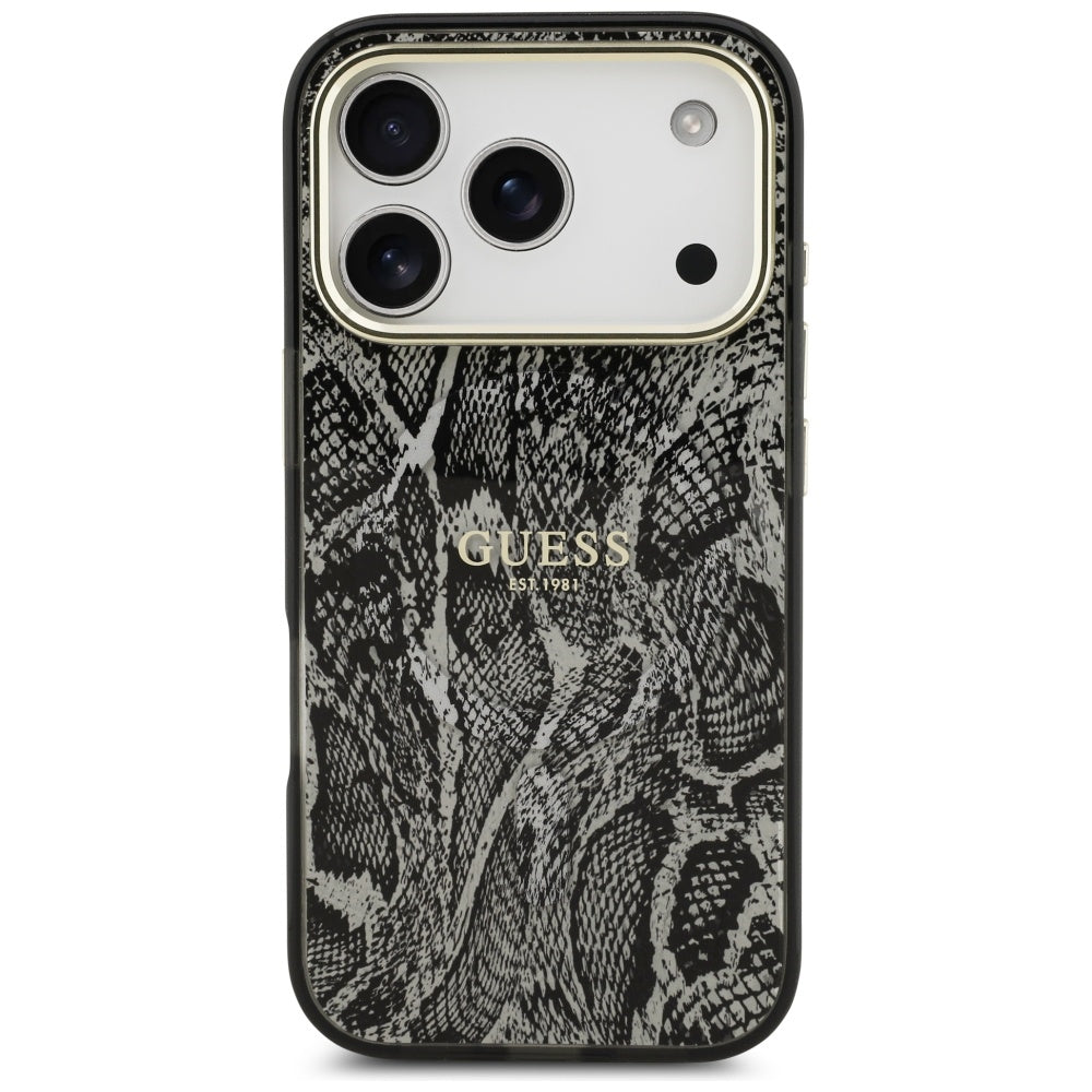 Husa MagSafe pentru Apple iPhone 17 Pro, Guess, Python Pattern, Neagra
