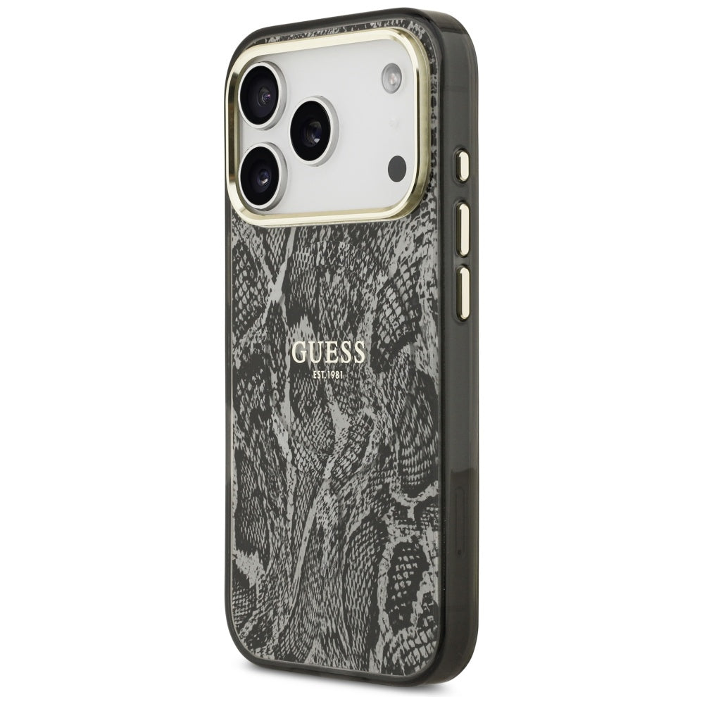 Husa MagSafe pentru Apple iPhone 17 Pro, Guess, Python Pattern, Neagra