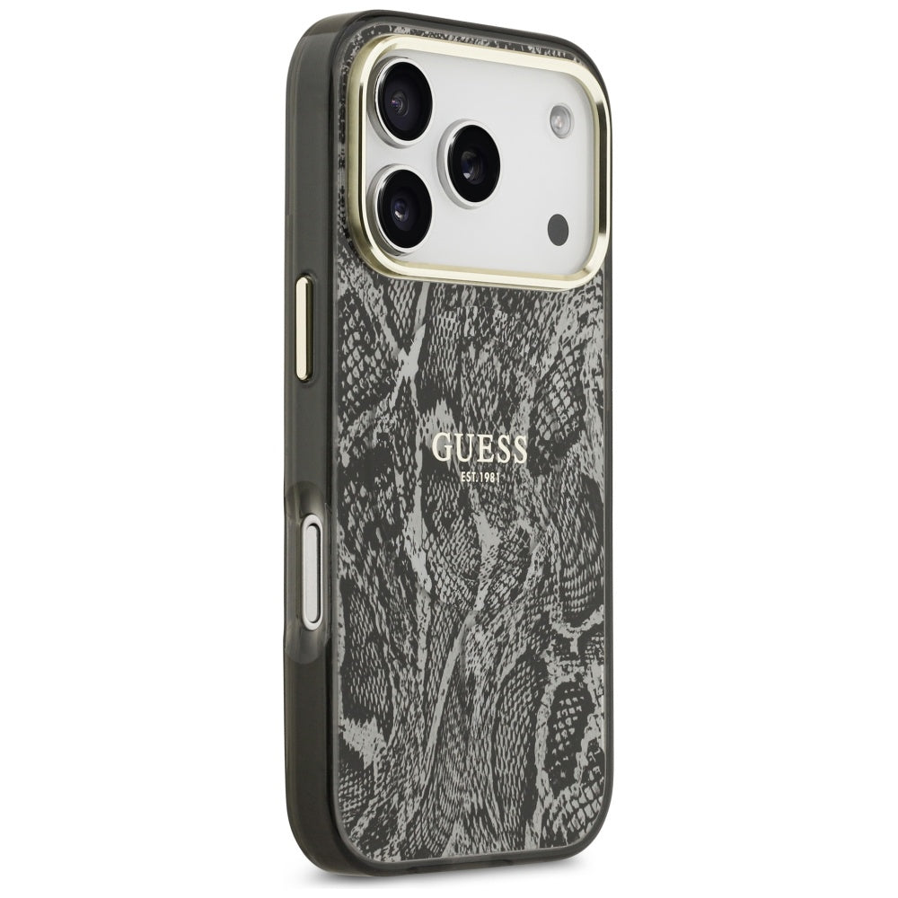 Husa MagSafe pentru Apple iPhone 17 Pro, Guess, Python Pattern, Neagra
