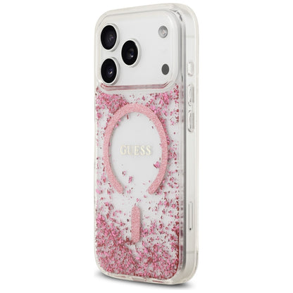 Husa MagSafe pentru Apple iPhone 17 Pro, Guess, Resin Bottom Glitter , Roz