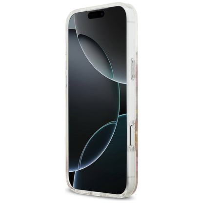 Husa MagSafe pentru Apple iPhone 17 Pro, Guess, Resin Flowers and Glitter, Roz