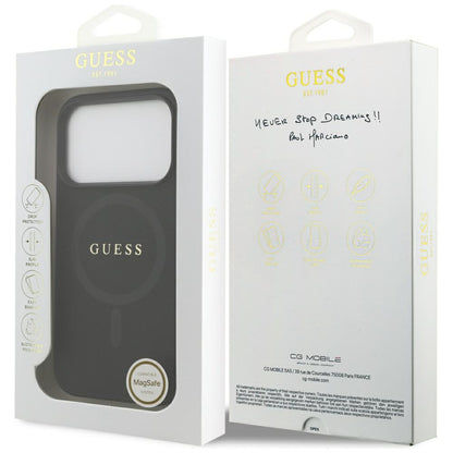 Husa MagSafe pentru Apple iPhone 17 Pro, Guess, Saffiano Classic Logo, Neagra