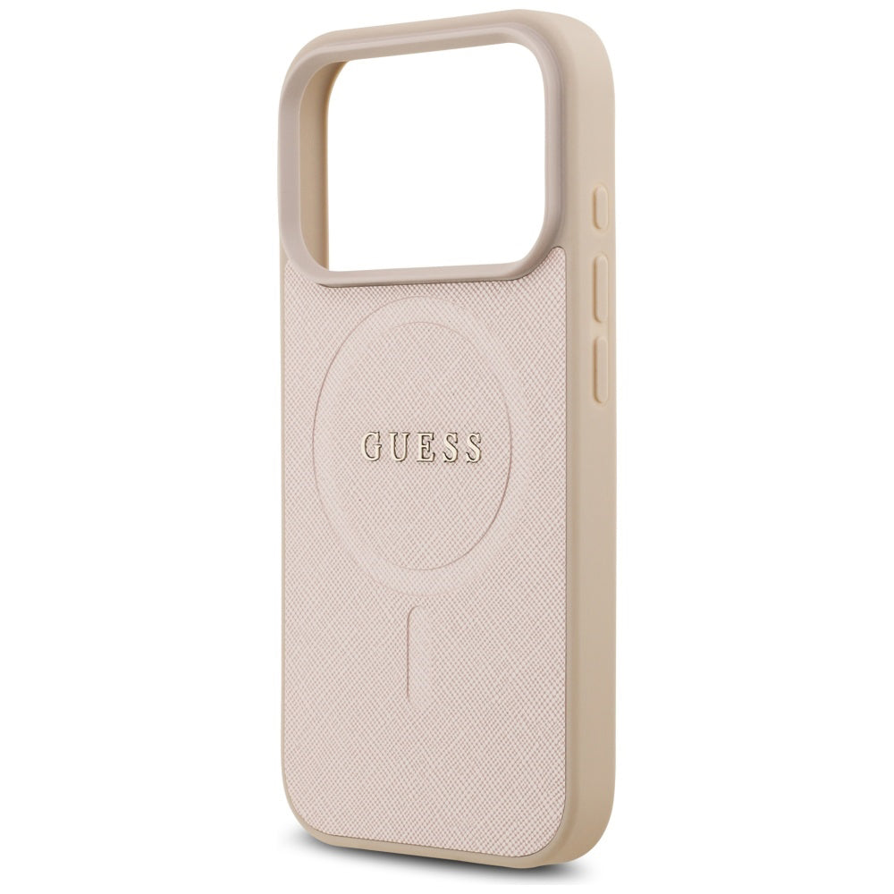Husa MagSafe pentru Apple iPhone 17 Pro, Guess, Saffiano Classic Logo, Roz
