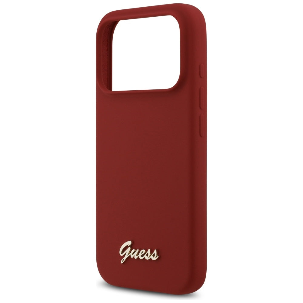 Husa MagSafe pentru Apple iPhone 17 Pro, Guess, Script Metal Logo, Rosie