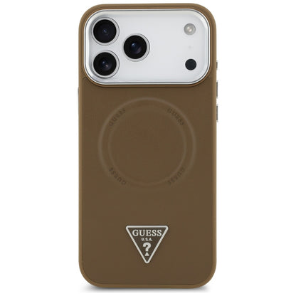 Husa MagSafe pentru Apple iPhone 17 Pro, Guess, Triangle Logo, Maro Argintie