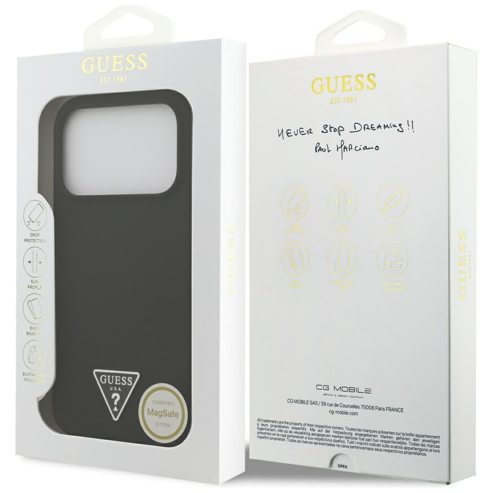 Husa MagSafe pentru Apple iPhone 17 Pro, Guess, Triangle Logo, Neagra