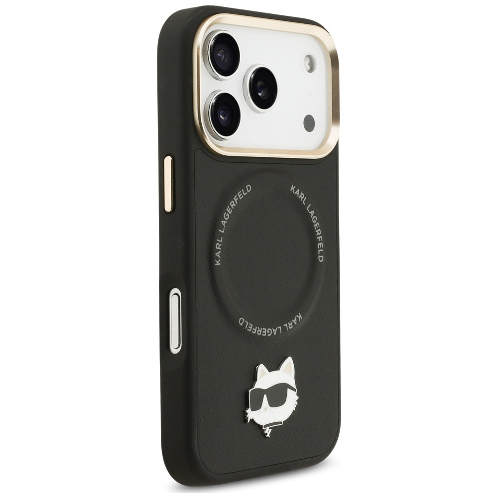 Husa MagSafe pentru Apple iPhone 17 Pro, Karl Lagerfeld, Big Strap Choupette Metal Logo, Neagra
