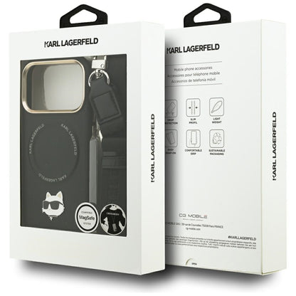 Husa MagSafe pentru Apple iPhone 17 Pro, Karl Lagerfeld, Big Strap Choupette Metal Logo, Neagra