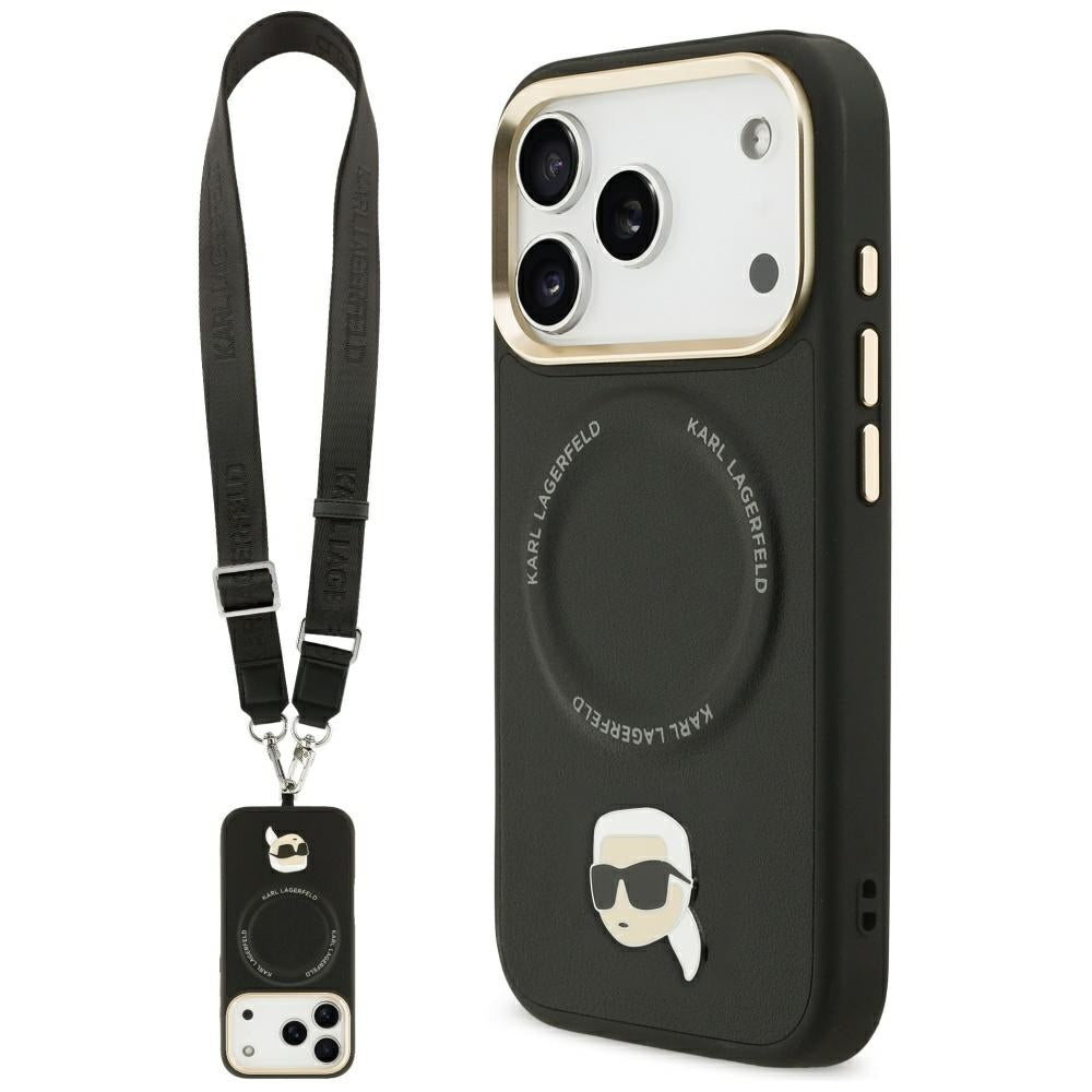 Husa MagSafe pentru Apple iPhone 17 Pro, Karl Lagerfeld, Big Strap Karl Metal Logo, Neagra