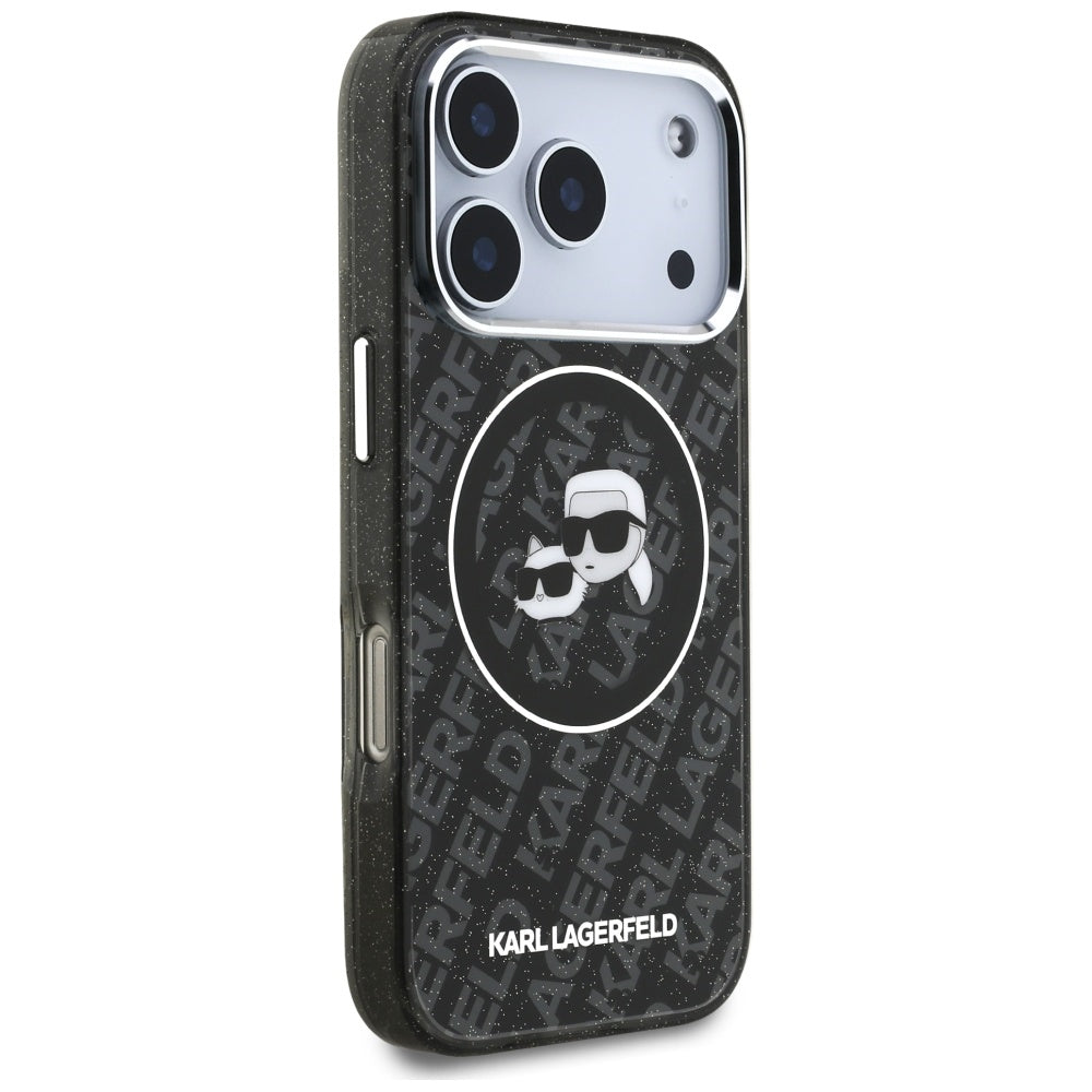 Husa MagSafe pentru Apple iPhone 17 Pro, Karl Lagerfeld, Glitter Karl & Choupette Head, Neagra
