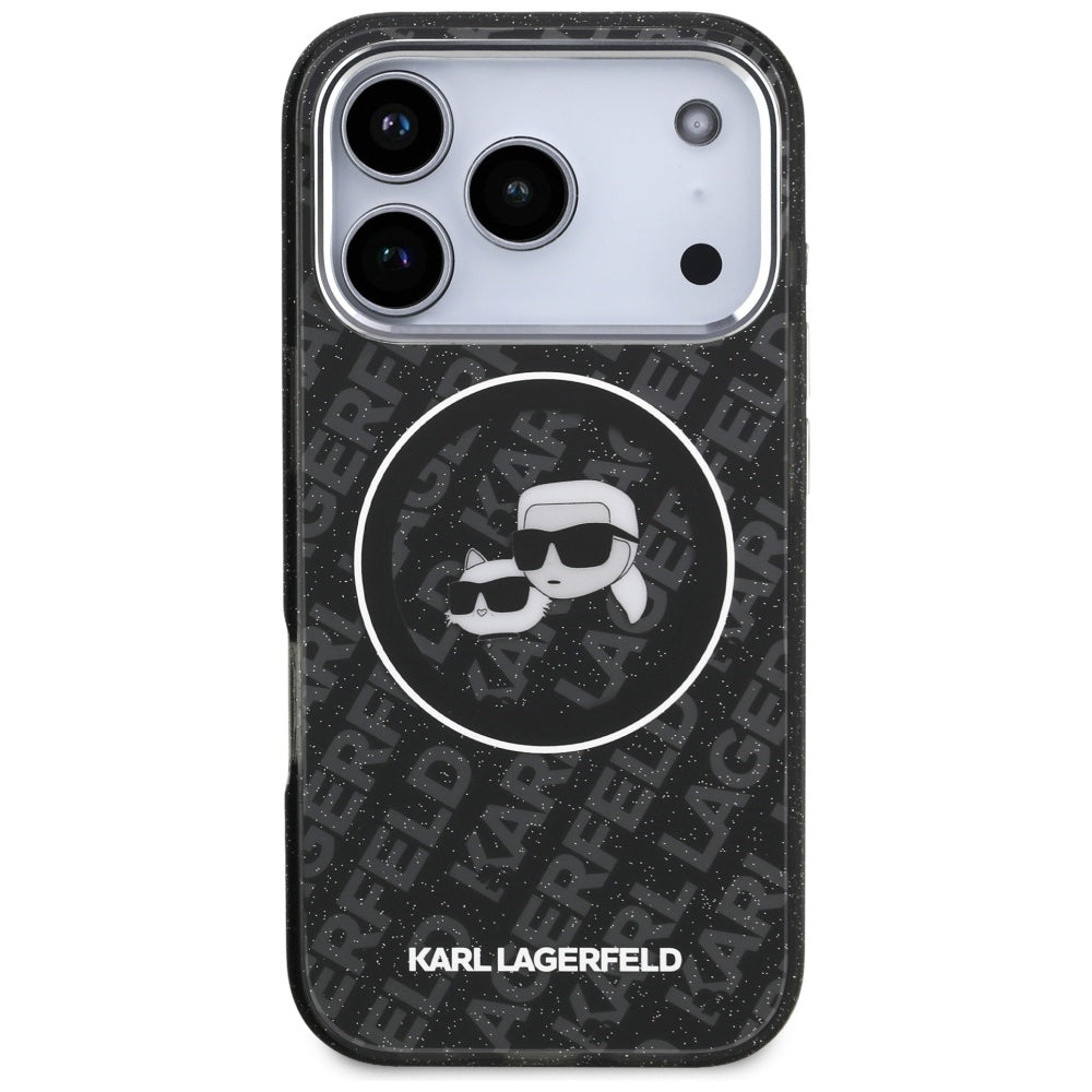 Husa MagSafe pentru Apple iPhone 17 Pro, Karl Lagerfeld, Glitter Karl & Choupette Head, Neagra
