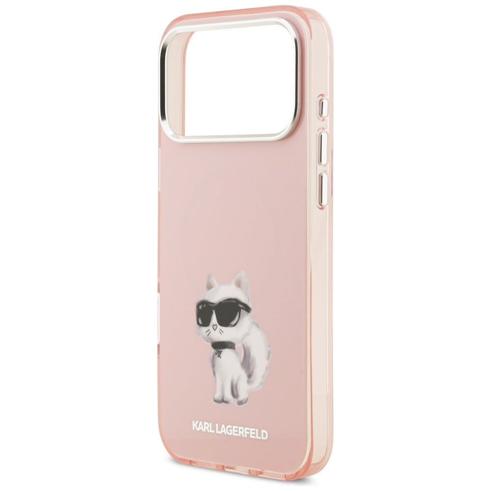 Husa MagSafe pentru Apple iPhone 17 Pro, Karl Lagerfeld, IML Aquarelle Logo Choupette, Roz