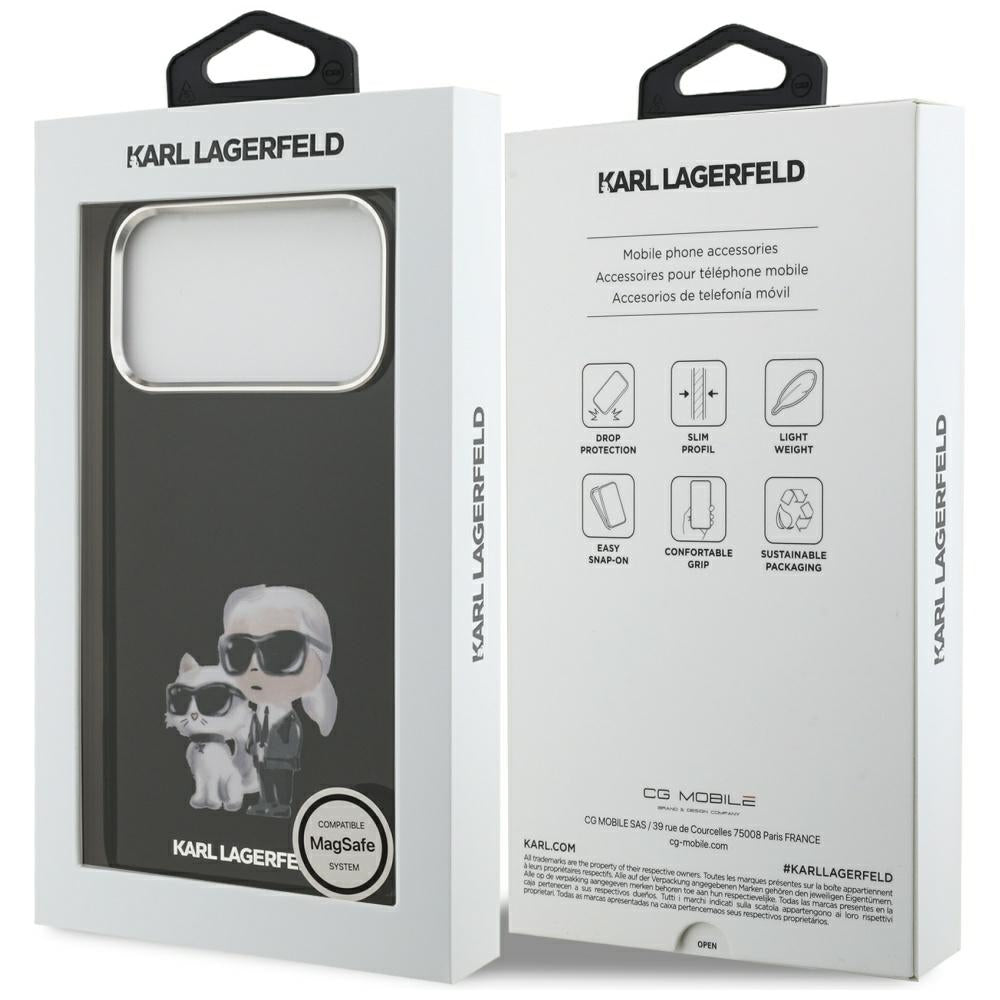 Husa MagSafe pentru Apple iPhone 17 Pro, Karl Lagerfeld, IML Aquarelle Logo Karl & Choupette, Neagra