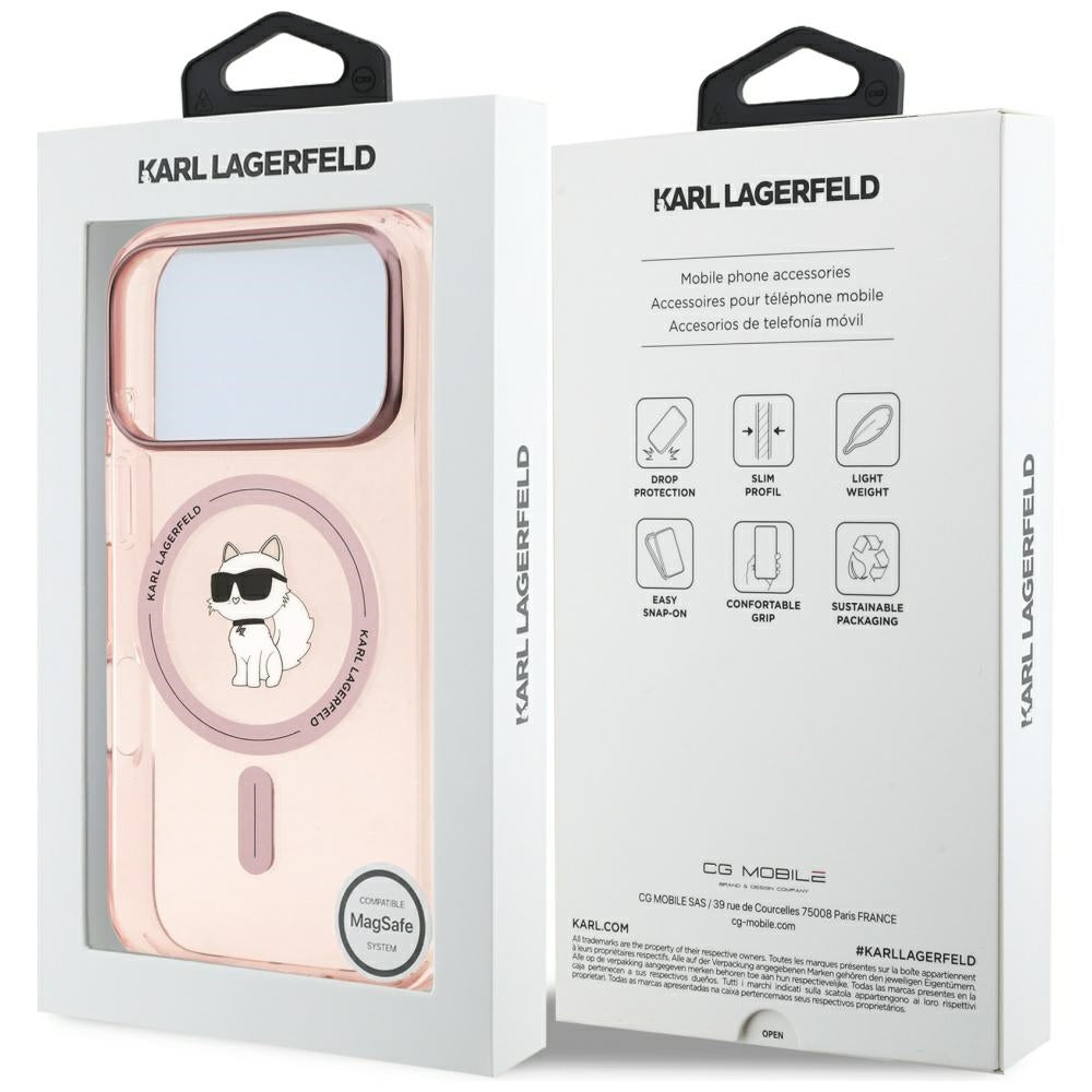 Husa MagSafe pentru Apple iPhone 17 Pro, Karl Lagerfeld, IML Choupette, Roz