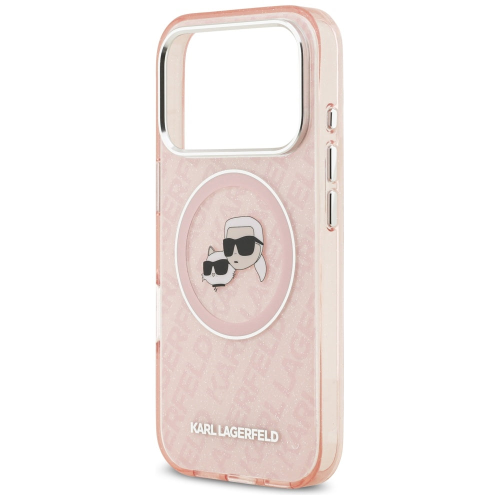 Husa MagSafe pentru Apple iPhone 17 Pro, Karl Lagerfeld, IML Glitter Karl & Choupette`s Heads, Roz