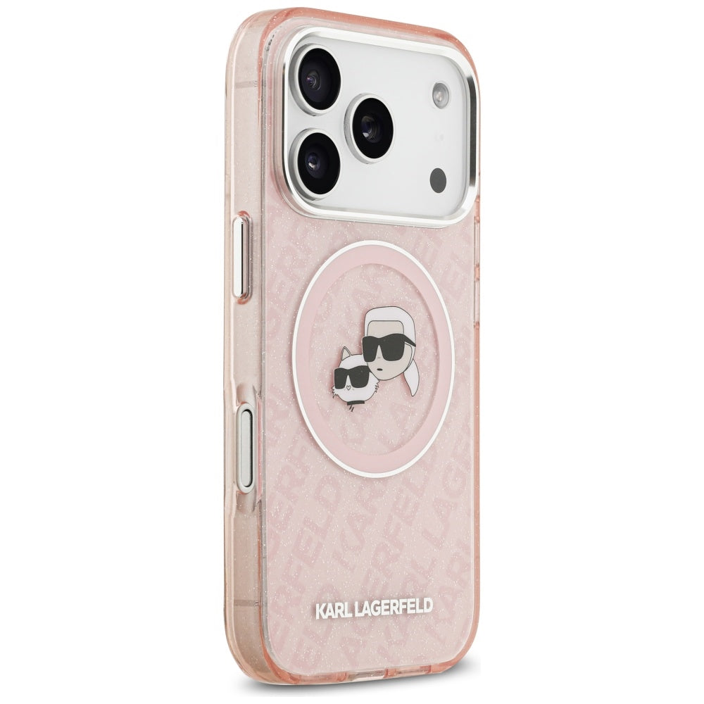 Husa MagSafe pentru Apple iPhone 17 Pro, Karl Lagerfeld, IML Glitter Karl & Choupette`s Heads, Roz
