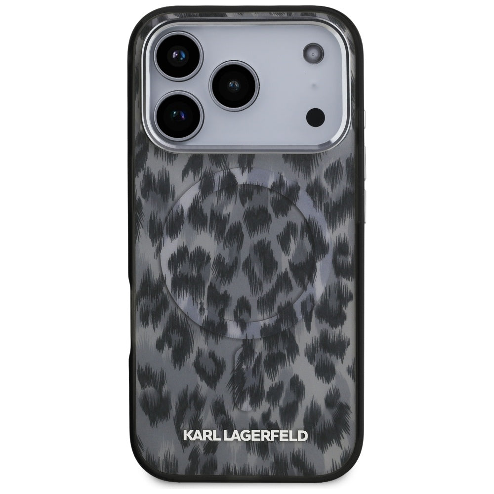 Husa MagSafe pentru Apple iPhone 17 Pro, Karl Lagerfeld, IML Leopard Pattern, Neagra
