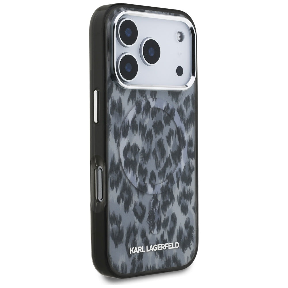 Husa MagSafe pentru Apple iPhone 17 Pro, Karl Lagerfeld, IML Leopard Pattern, Neagra