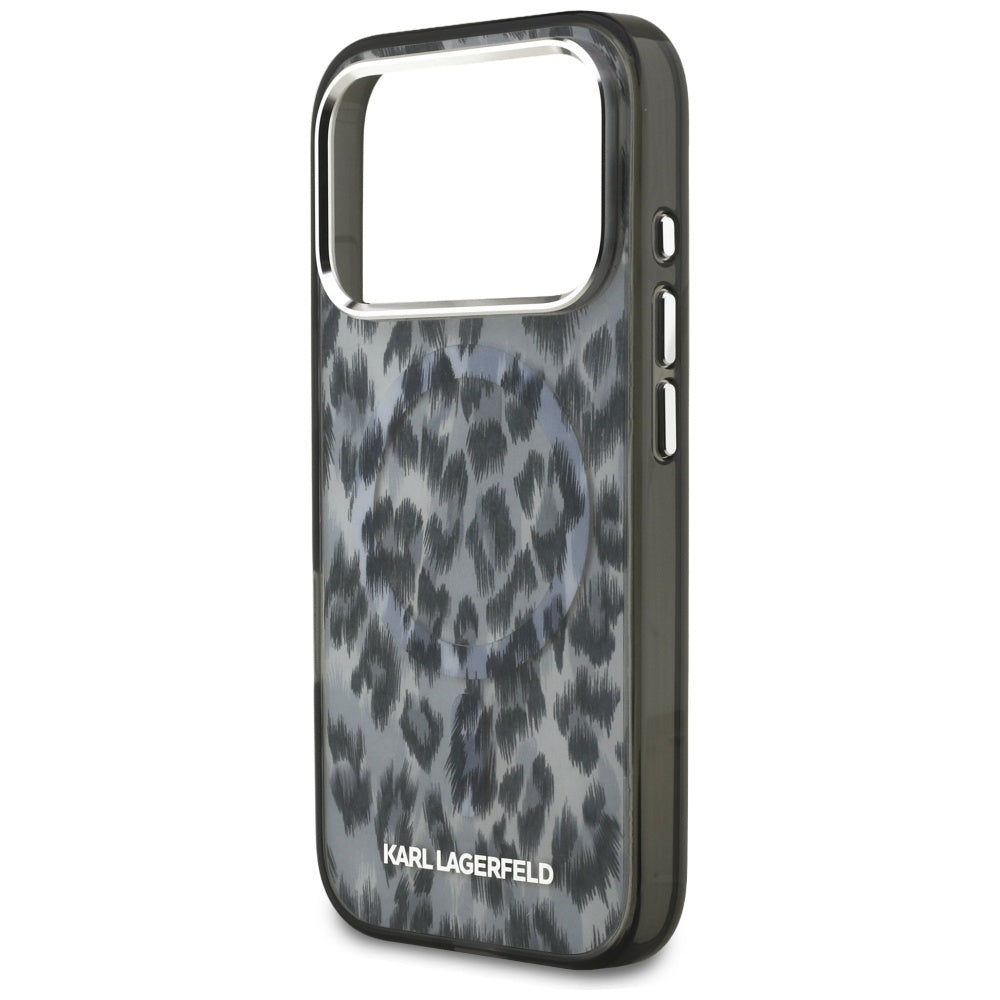Husa MagSafe pentru Apple iPhone 17 Pro, Karl Lagerfeld, IML Leopard Pattern, Neagra