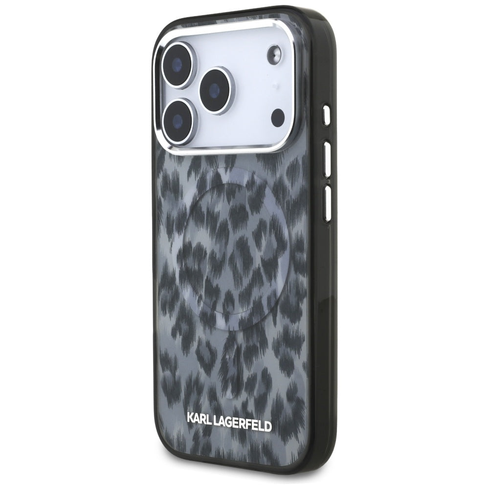 Husa MagSafe pentru Apple iPhone 17 Pro, Karl Lagerfeld, IML Leopard Pattern, Neagra