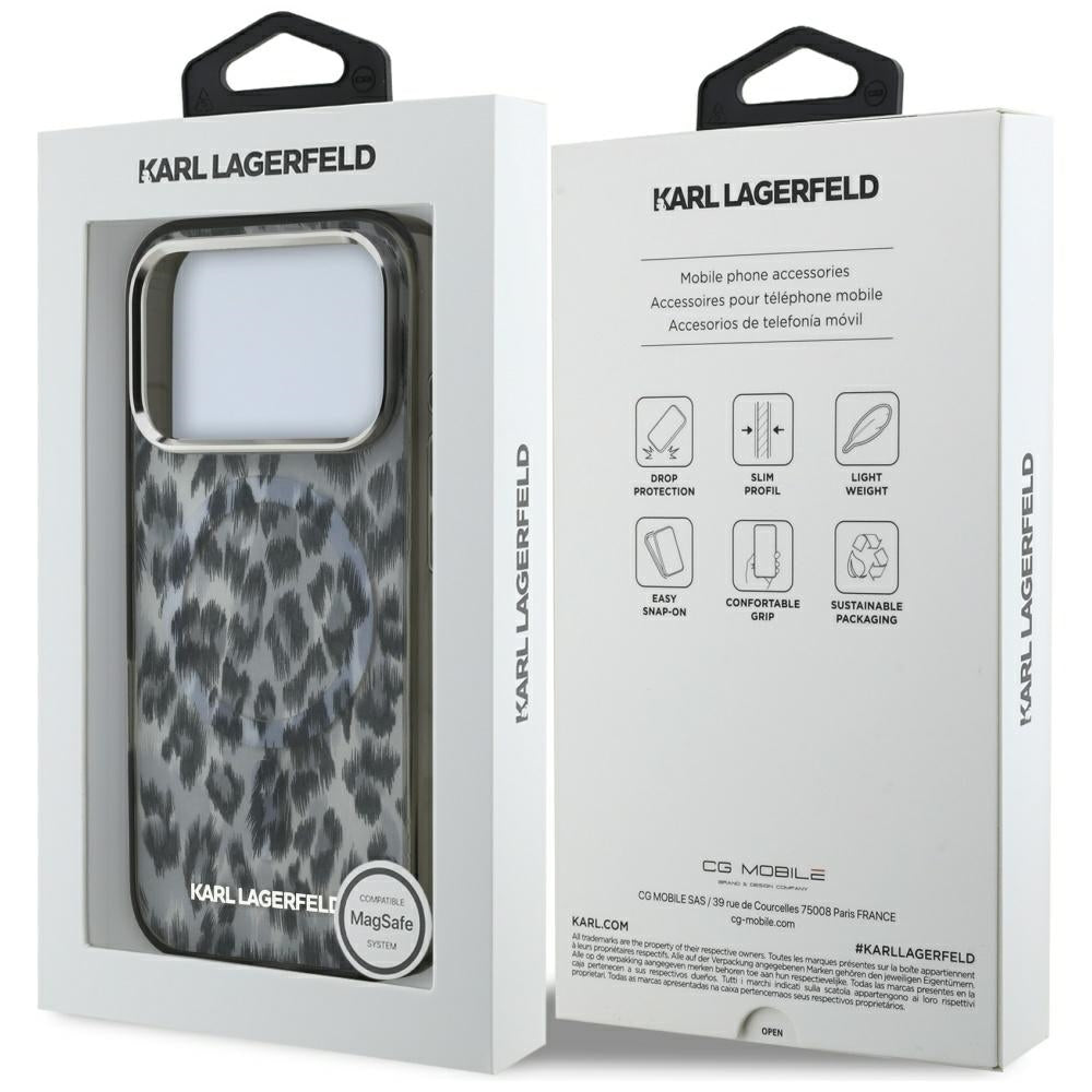 Husa MagSafe pentru Apple iPhone 17 Pro, Karl Lagerfeld, IML Leopard Pattern, Neagra