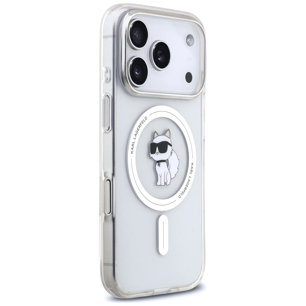 Husa MagSafe pentru Apple iPhone 17 Pro, Karl Lagerfeld, IML Logo Choupette, Transparenta