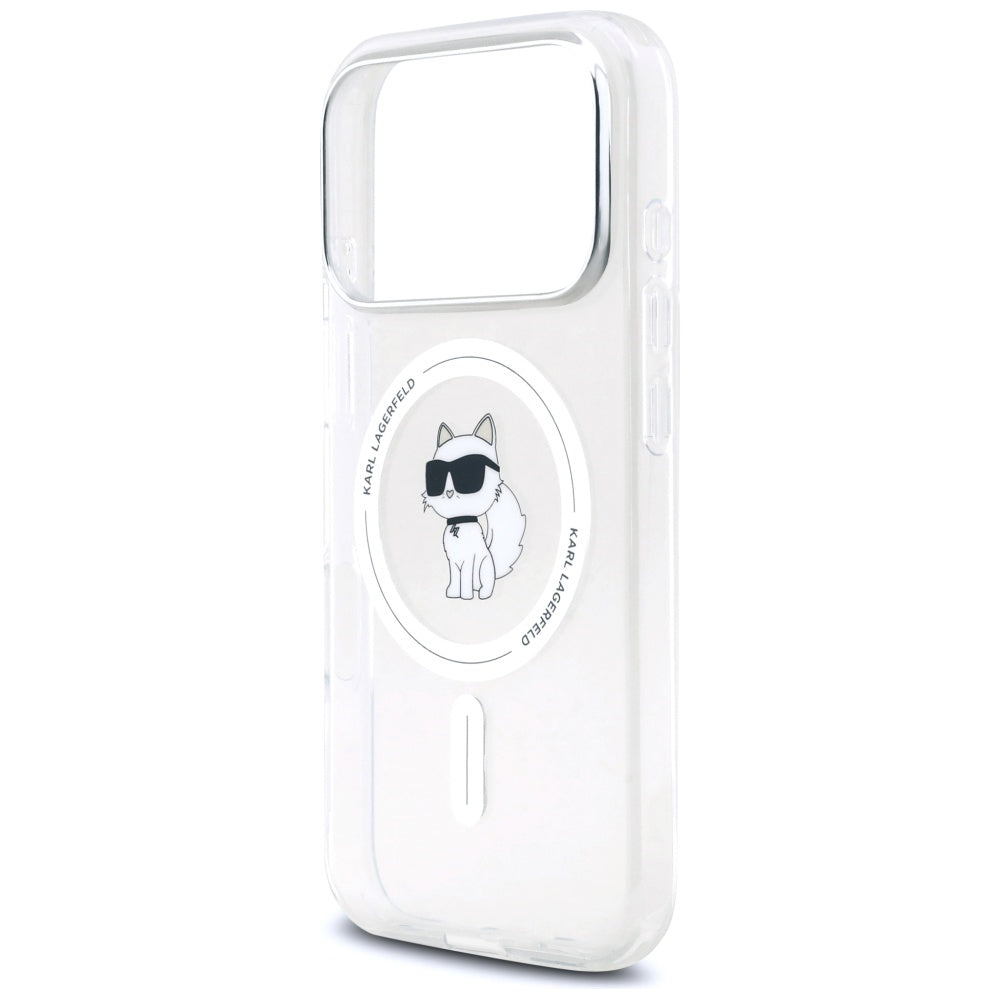 Husa MagSafe pentru Apple iPhone 17 Pro, Karl Lagerfeld, IML Logo Choupette, Transparenta