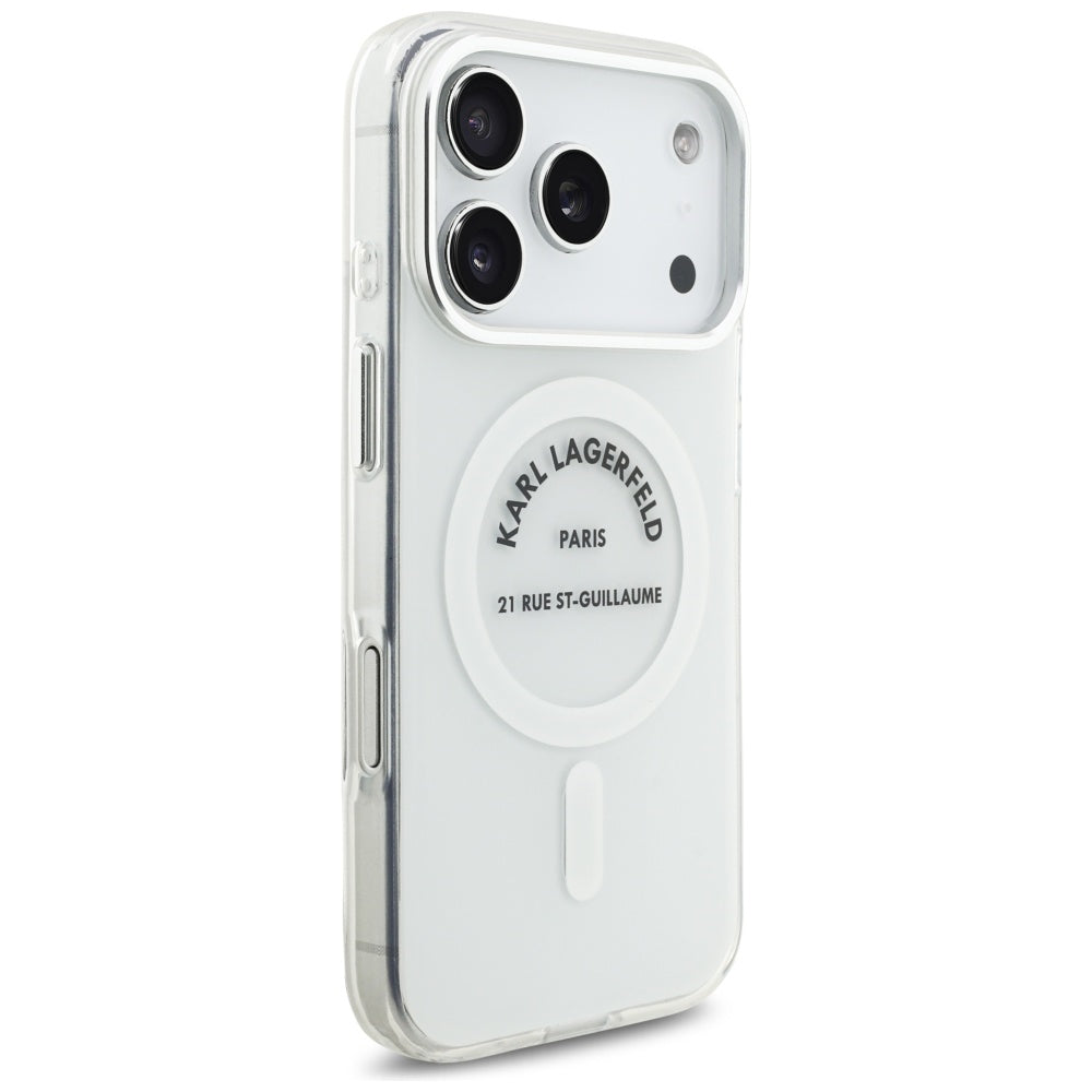 Husa MagSafe pentru Apple iPhone 17 Pro, Karl Lagerfeld, IML Logo RSG, Transparenta