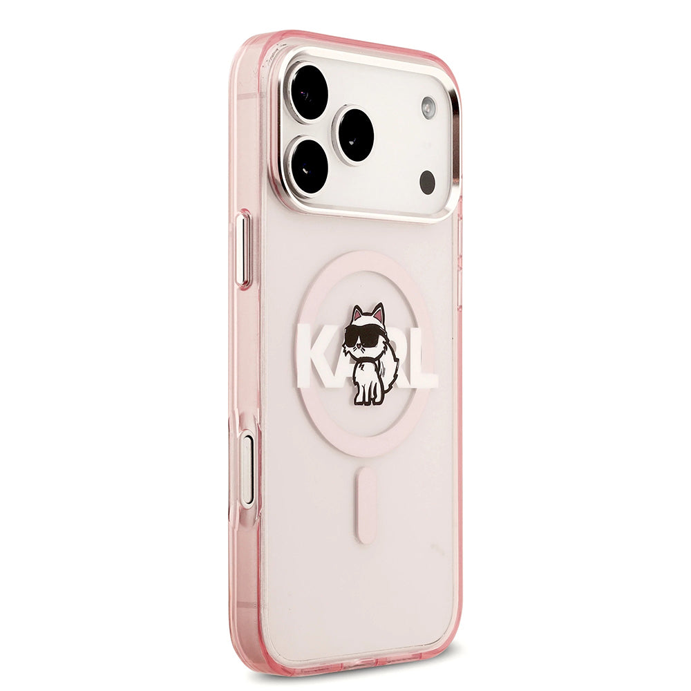 Husa MagSafe pentru Apple iPhone 17 Pro, Karl Lagerfeld, IML Sketch Logo Choupette, Roz