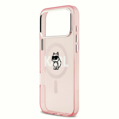 Husa MagSafe pentru Apple iPhone 17 Pro, Karl Lagerfeld, IML Sketch Logo Choupette, Roz